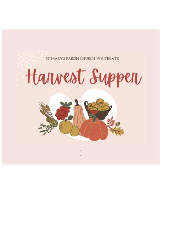 Poster advertising Harvest Supper with illustration of wheat and vegetables in heart shape